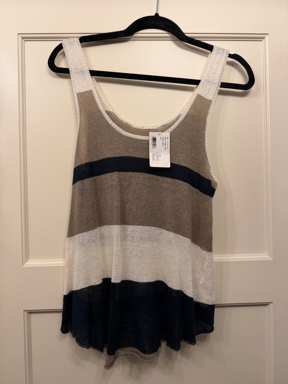 Enza Costa Linen Taupe, White & Navy Striped Knit Tank
